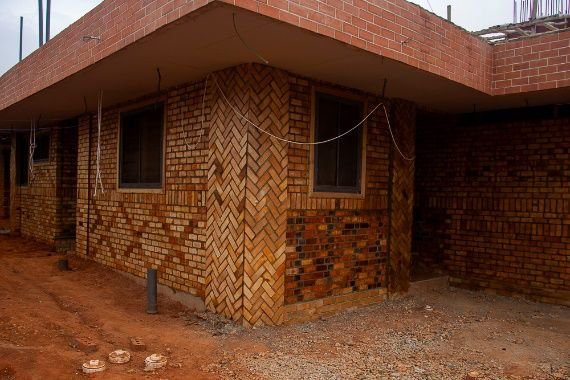Herringbone brick corner detail at Dzidzor (Joy) Hostel